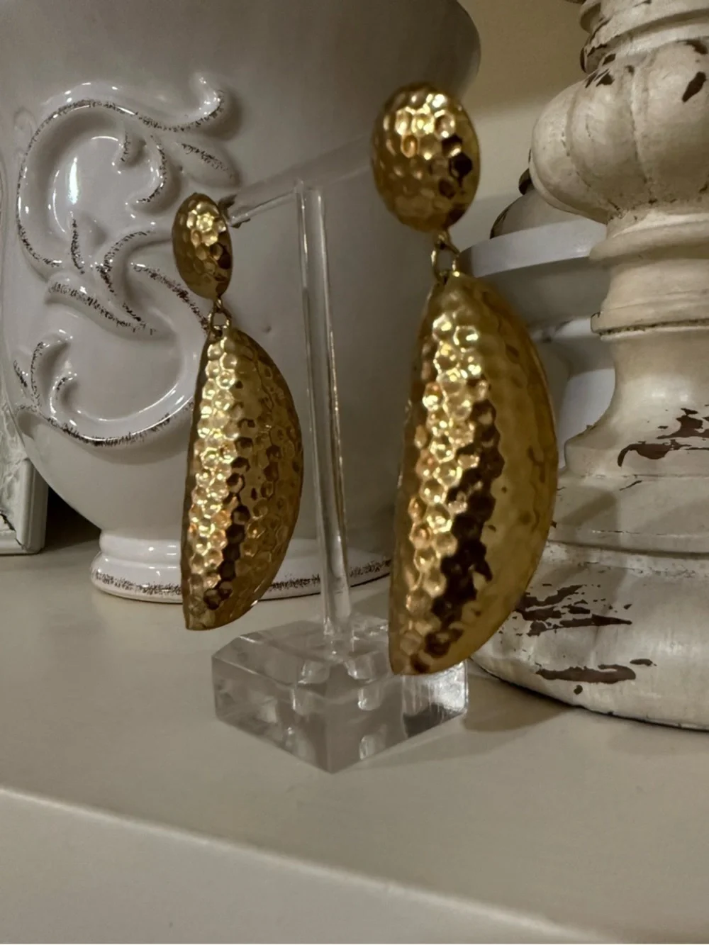 Vintage Gold Tone Hammered Statement Earrings